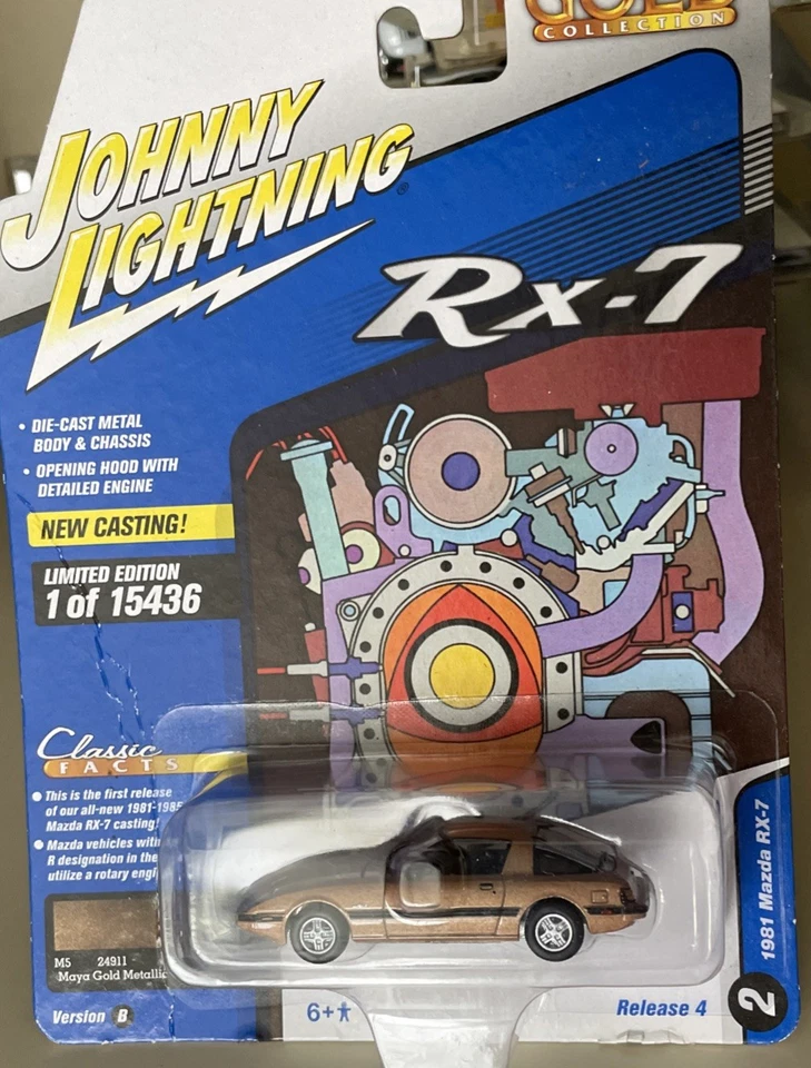 Johnny Lightning 1981 Mazda RX-7 Diecast Metal Modelo Coche Clásico Dorado NUEVO EN CAJA d1 Foto 2 de 4