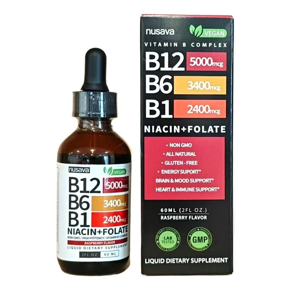 1-3X Vitamin B12 and B6 Liquid Drops, B12 Sublingual BComplex - B12 5000mcg60ml - Bild 2 von 4