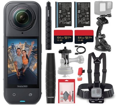 Insta360 X5 8K 360 Waterproof Action Camera + 2x Battery + Selfie Stick Bundle