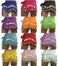 12Pcs Belly Dance Hip Scarf Skirt Wrap 128 Gold Coins Chiffon Sequin Christmas