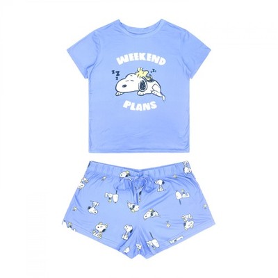 Peanuts Snoopy & Woodstock Weekend Plans 2-piece Sleep Shorts Set Blue