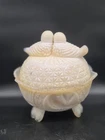 Vtg 50s Westmoreland Peach Ivory Custard Milk Glass Lovebirds On Nest Candy Dish
