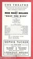 Mary Boland "MEET THE WIFE" Sophie Tucker Ad 1946 Cincinnati, Ohio Broadside