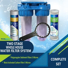 Dual Whole House Water Filter Purifier with Carbon Block and Sediment Filters