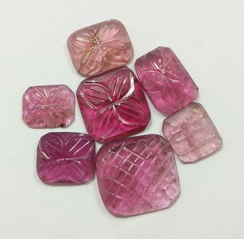12.91 Ct Natural Carved Tourmaline Beautiful Pink Color Lot 7 Pcs Loose Gemstone - Picture 3 of 9