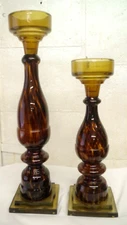 #16 - John Richard TORTOISE GLASS Monumental PAIR CANDLESTICKS CANDLE HOLDERS