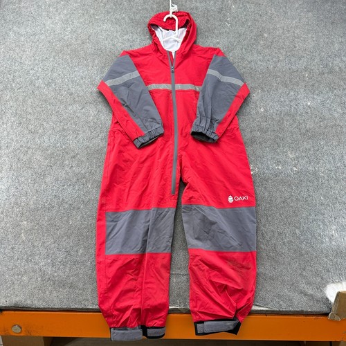 Oaki Snow Suit Boys 10 11 Red Grey Hooded Waterproof Full Zip Snowboard Ski Rain