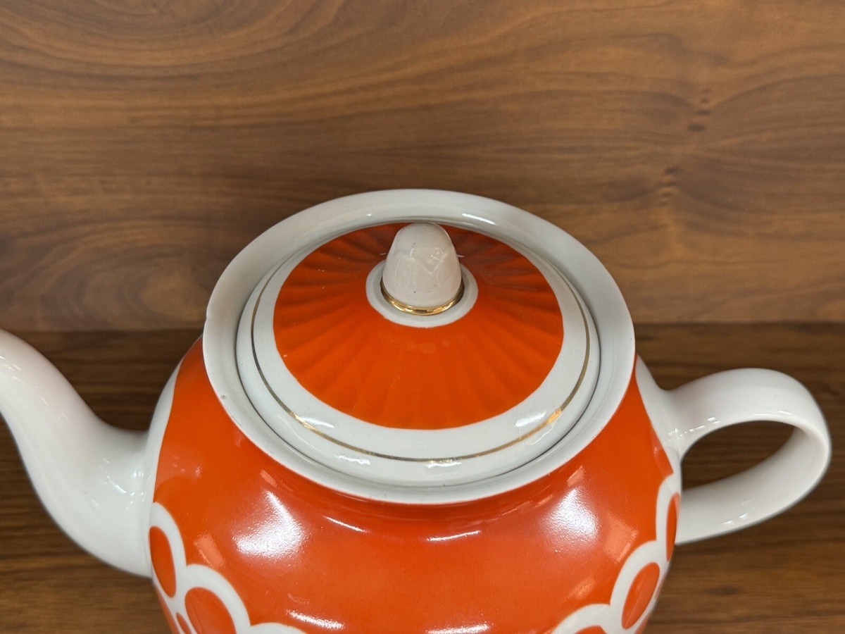 Vintage 18-Piece Soviet Orange Polka Dot Partial Tea Set