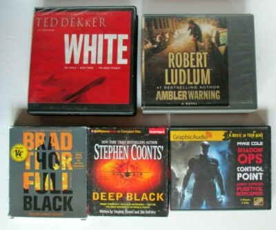 Lot, 5 CD Action Audiobooks Robert Ludlum Brad Thor Stephen Coonts Dekker Cole