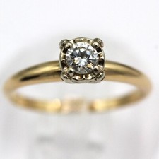 14k Yellow Gold Vintage Natural Round Cut Diamond Engagement Ring Size 7
