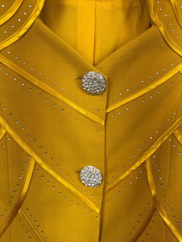 Vtg BMJ Studio Jacket Blazer Women 8 Yellow Glam Disco Funky Rhinestone Y2K - Picture 3 of 17