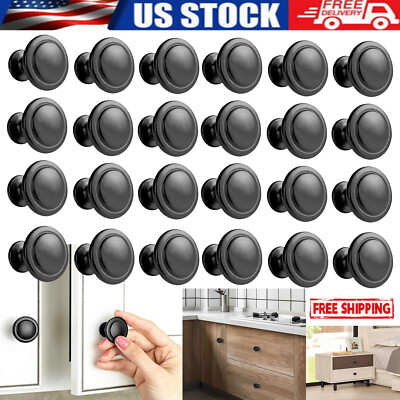 20Pcs Black Cabinet Handles Kitchen Drawer Round Knobs Hardware Pulls w/ Screws