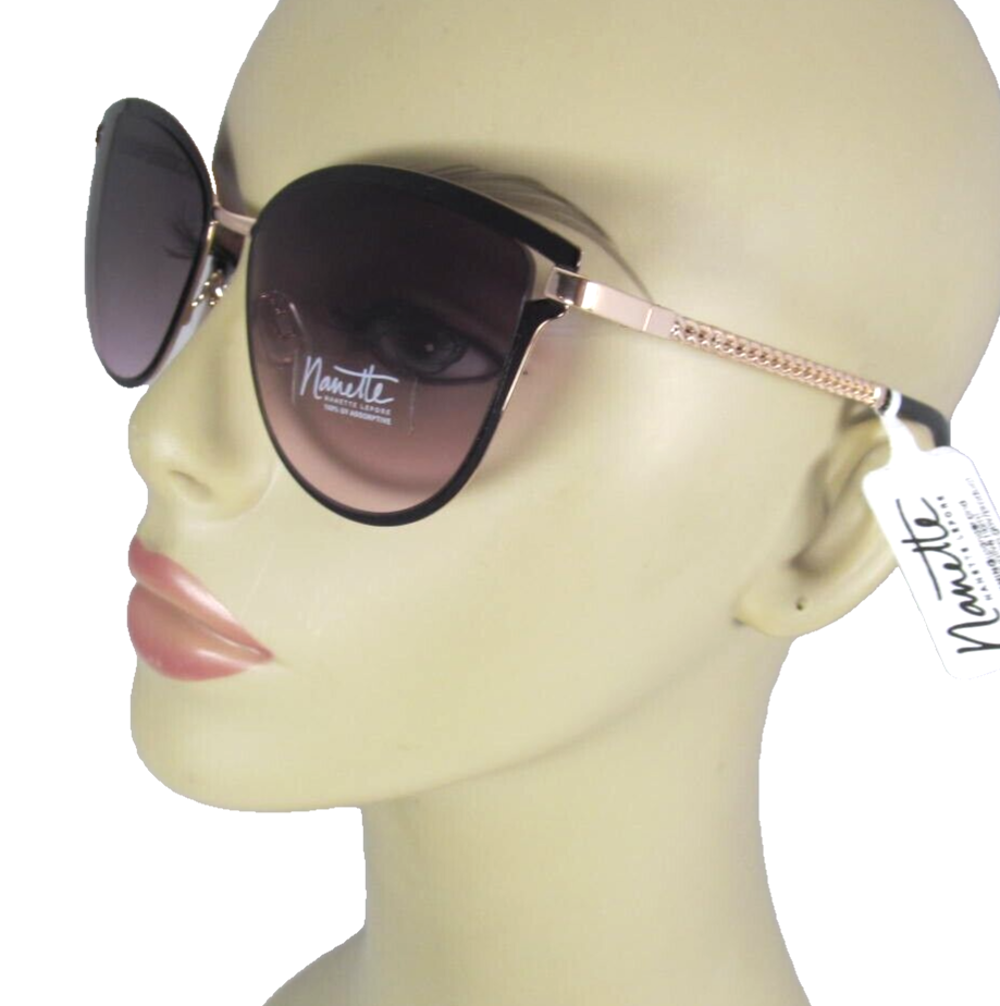 Nanette Lepore Gold Cat Eye Sunglasses with Black Enamel Rim NN351-OXGLD-image