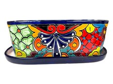 Maceta ovalada con ventana Talavera cerámica mexicana decoración del hogar arte popular longitud 15"