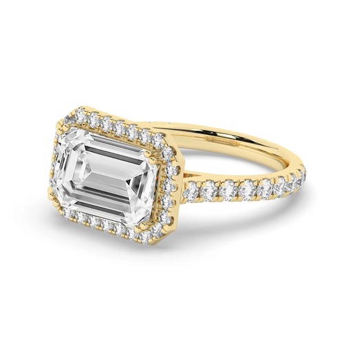 Emerald Labgrown Diamond East West Halo Engagement Ring 14k Yellow Gold 5 Ct - Picture 13 of 23