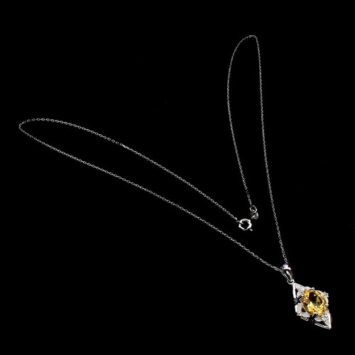 925 Sterling Silver Oval Yellow Citrine 10x8mm Simulated Cz Necklace 18 - Picture 3 of 10