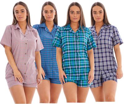 Damen Garngefärbt Gewebt Pyjama Set Shorts Normal Große Größen Kariert Baumwollmischung