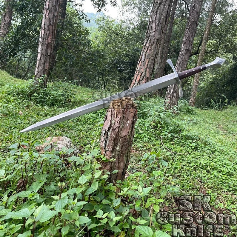 Espada Vikinga Hecha a Mano 5160 Resorte Acero Templado Aceite Doble Borde Espada 38" Foto 2 de 4