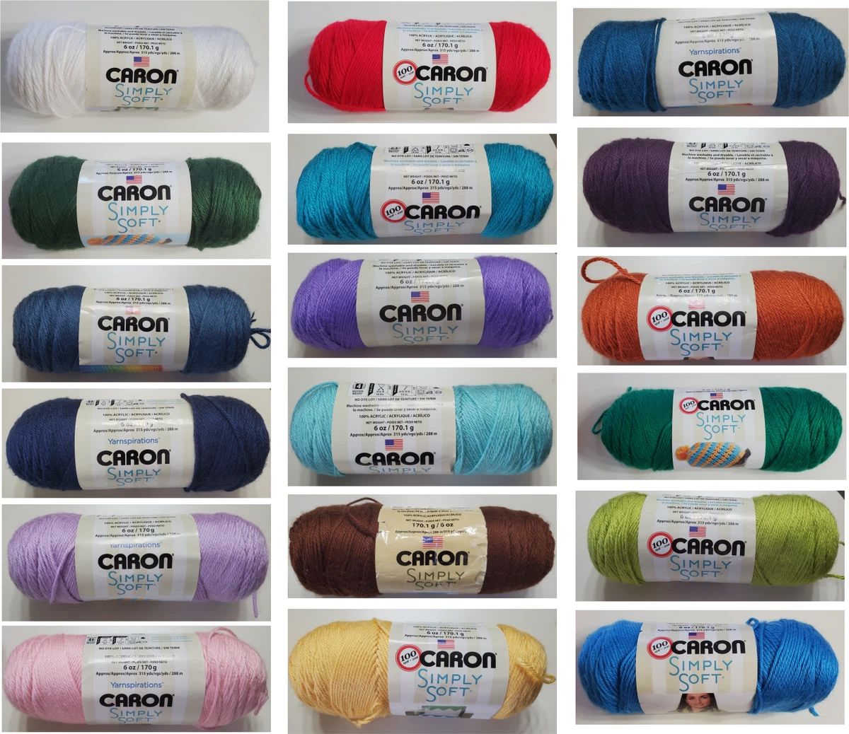 Yarn Caron Simply Soft Cool Green, Ocean, Soft Green or Neon Pink 