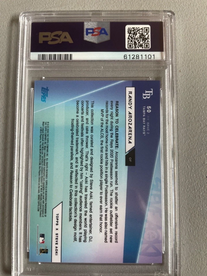 2020 topps x steve aoki randy arozarena rainbow foilboatd rc psa 9  - Image 2 of 2