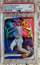 🔥2020 Panini Prizm MLB Baseball #63 Bryce Harper Red/White/Blue PSA MT 9 Pop 2