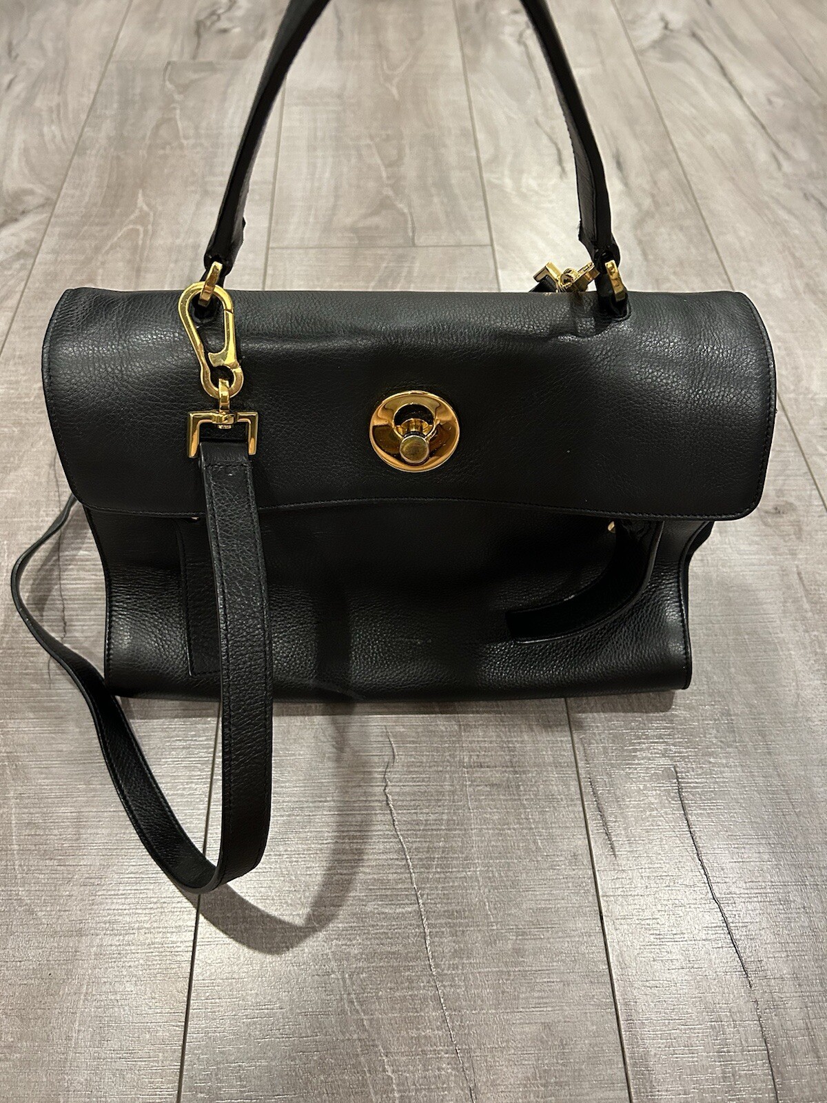 Saint Laurent Calfskin Leather M two artisanal black bag good condition