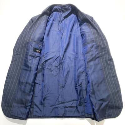 RING JACKET MEISTER Men's Navy Striped Wool Suit Set Size 46 Made