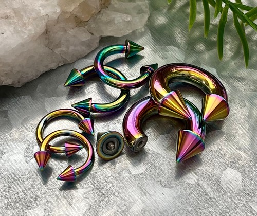 1pc Titanium Spiked Circular Barbell Horseshoe Septum, Eyebrow, Nipple Ring - Picture 14 of 18