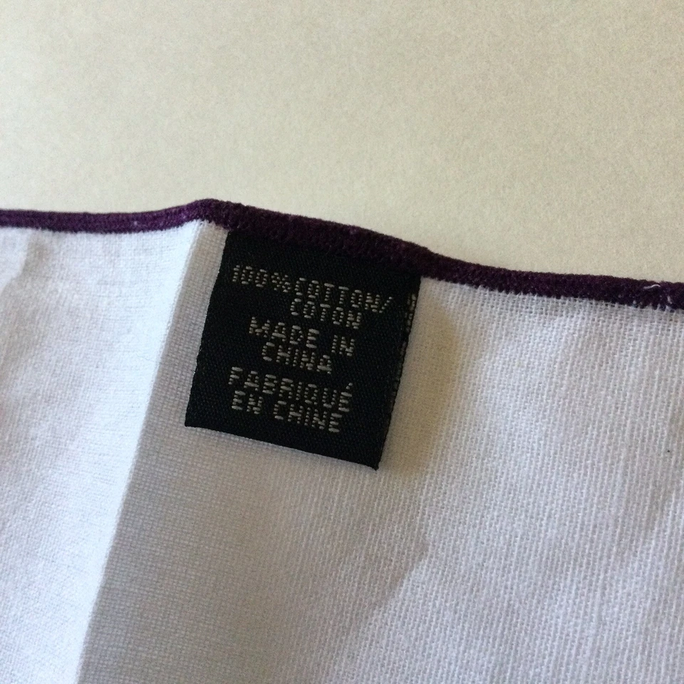 NORDSTROM BOLSO MASCULINO ALGODÃO QUADRADO BRANCO COM BORDAS COSTURADAS BERINJELA NOVO SEM ETIQUETAS - Imagem 4 de 4