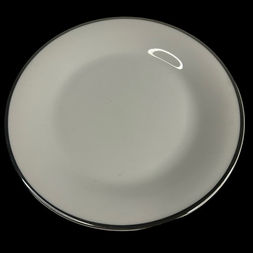 Set Of 8 Gibson Housewares 7.75” Dessert Plates White Porcelain Platinum Trim - Picture 10 of 24