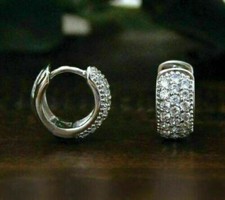 Huggie Hoop Earrings 1.50Ct White Round VVS1 Moissanite Solid 14k White Gold
