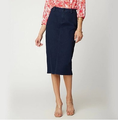 NYDJ Pencil Denim SKIRT WITH BRAIDED BELT LOOPS Dark Wash Size 8