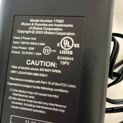 Genuine iRobot Roomba 17062 Power Supply Adapter Cord 500/600/700