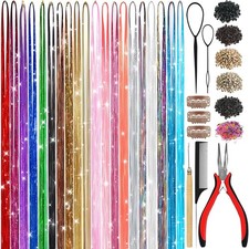 Hair Tinsel,20 Colors Hair Tinsel Kit for Girls 8600 Strands Fairy Tinsel Hai...