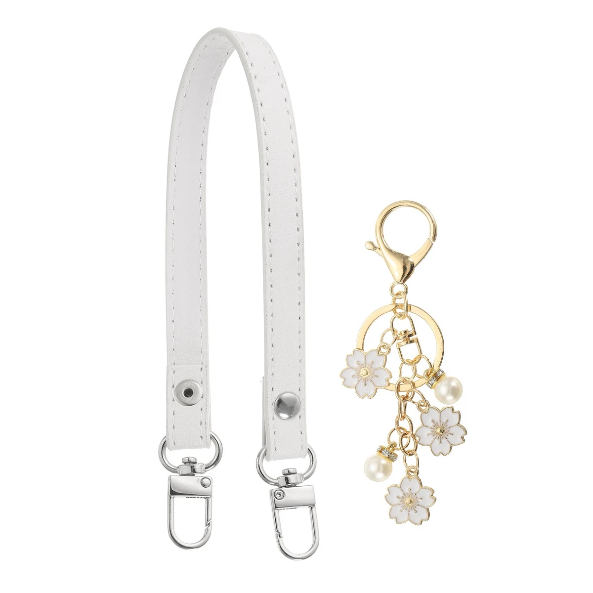 Correa de Asa para Bolso de Cuero, 13 Pulgadas con Llavero Ciruela, Blanco