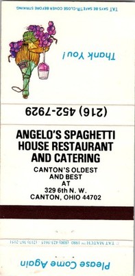 Angelo's Canton's Oldest & Best Canton OH Vintage Matchbook Cover TMM13-1