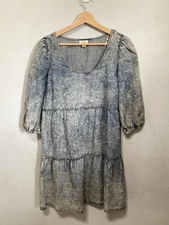 a. n. a. Baby Doll Tiered Dress Size Small 3/4 Sleeve Blue Pullover Cottagecore