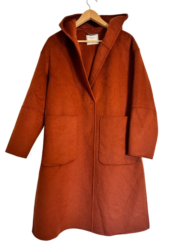 Abrigo Belle & Bloom Walk This Way Rust Sudadera con Capucha 3/4 Talla Mediana Mezcla de Lana Cepillada Foto 2 de 4