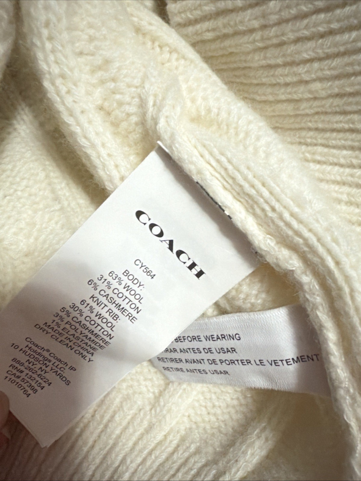 Coach Cable Knit Sweater Ivory Cashmere Blend Medium Jumper £275 BNWT Crewneck image 5