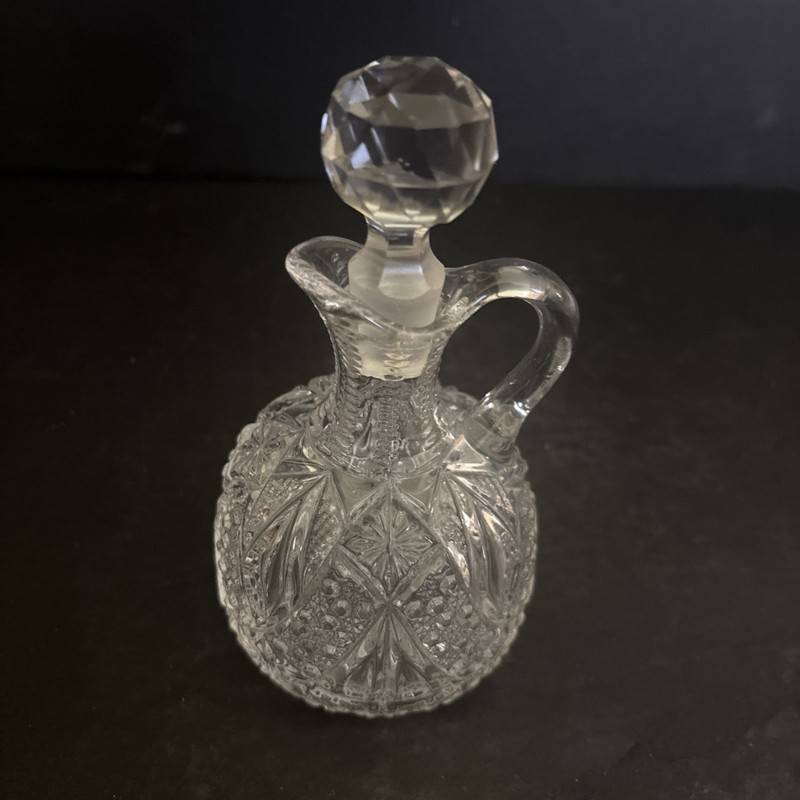 Vintage Pressed And Cut Glass Cruet With Stopper 6"