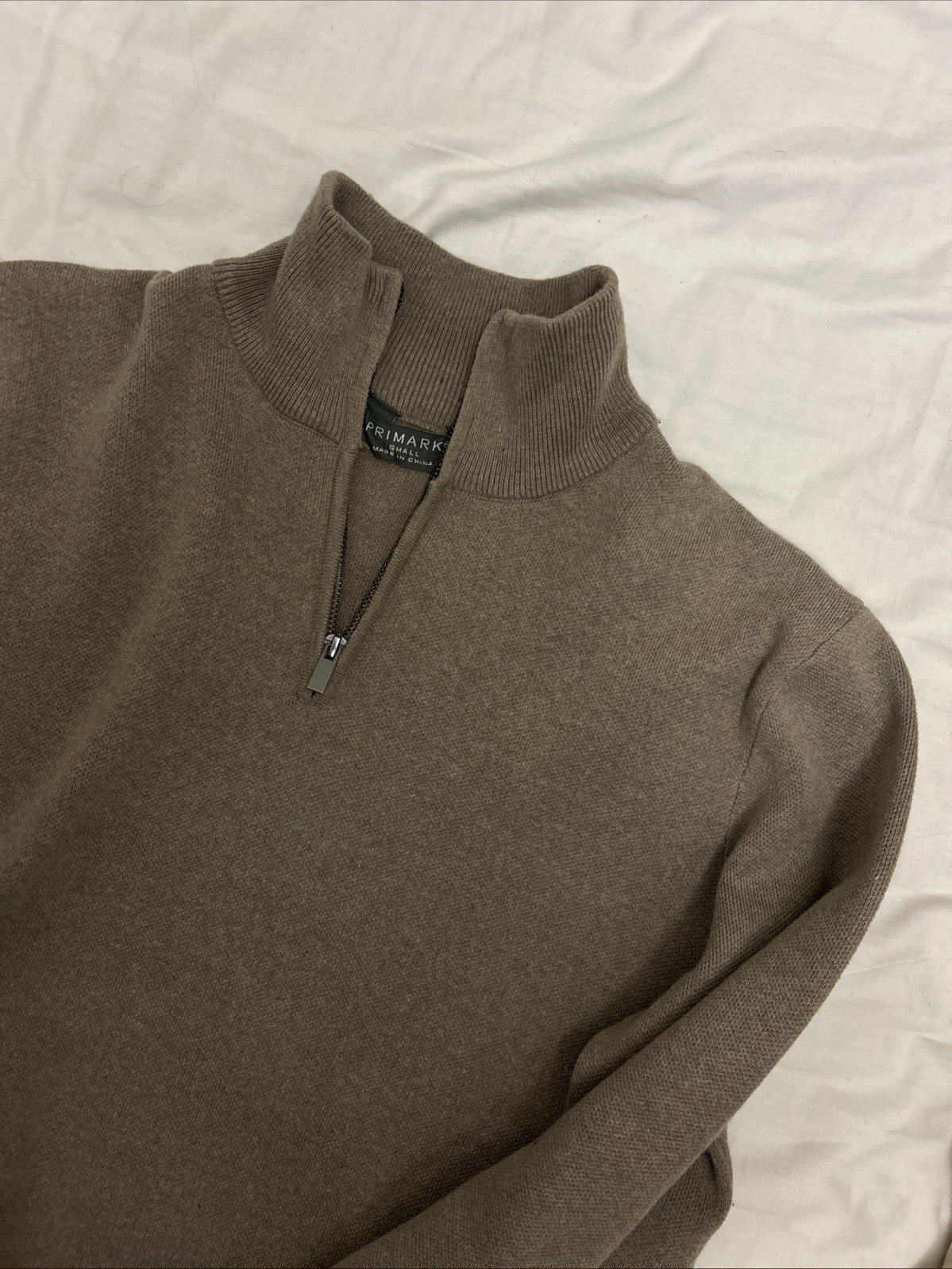 Primark cashmere blend half-zip jumper in a brown/taupe color size S