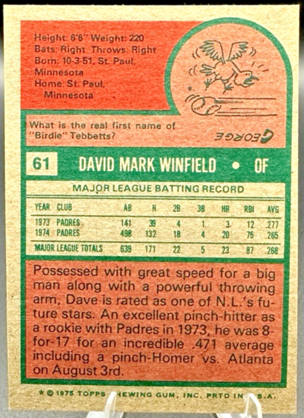 1975 Topps Mini Dave Winfield #61 | eBay