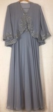New Lace Chiffon Formal Dress w Jacket Size 8 Gray Blue Mother of Bride