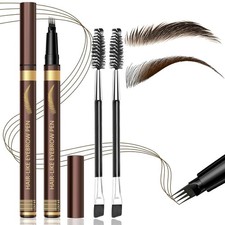 2 Pack 4-Tip Microblading Eyebrow Pen with 2 Brow Brushes, Medium Brown