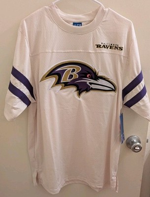 Ultra Game Baltimore Ravens NFL Mens Medium Jersey Shirt Off White/ Purple NWT