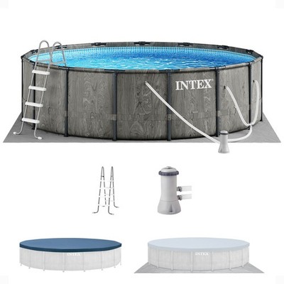 Intex Greywood Prism Frame 15'x48'' Round Above Ground Outdoor Swimming Pool Set