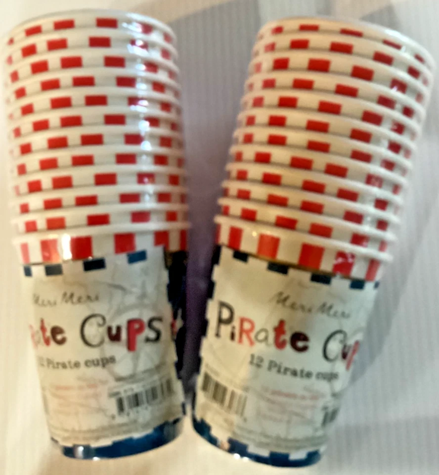 Meri Meri PIRATE Paper Party Drink Cups (24) 2 PKGS OF 12 BIRTHDAY Rare 1 SEALED - Image 2 of 4
