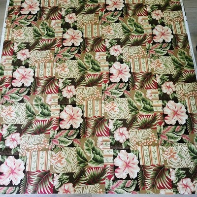 VTG John Wolf Upholstery Fabric Tropical Floral Hibiscus Palm Frond 84x55 