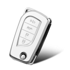Soft TPU Key Fob Cover Case Compatible with Toyota 4 Button Silver--White