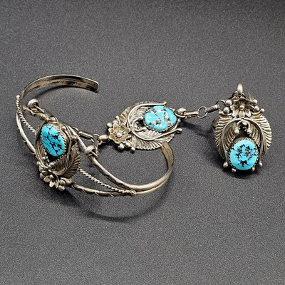 Native American Sterling Sklaven Armband Ring RW 59 Indianer Türkis 925 Sterling